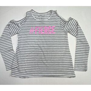 Grayson Social Girls Long Sleeve Cold Shoulder Top Size M White Gray Striped